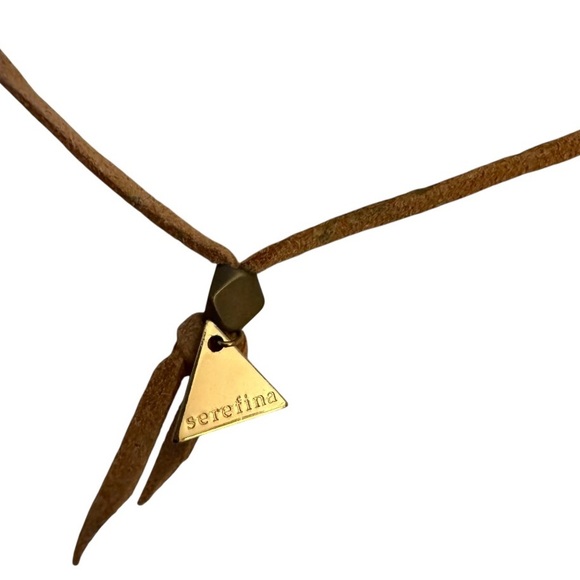 Serefina Long Pendant Statement Necklace Natural Stones and Gold-Tone Circle - Picture 10 of 11